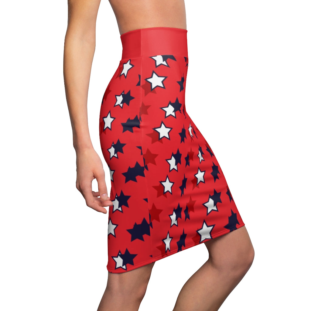 AOP Starry Red Pencil Skirt