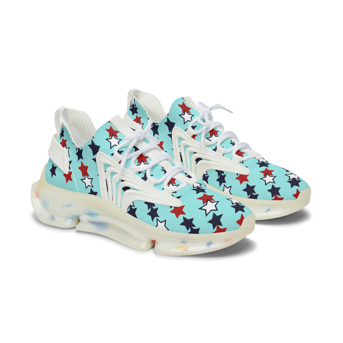 icy blue star print mesh knit sneakers