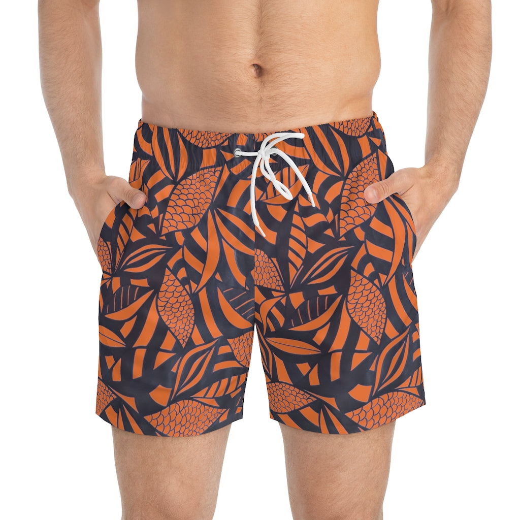 Orange Tropical Minimalist Men's Swimming Trunks