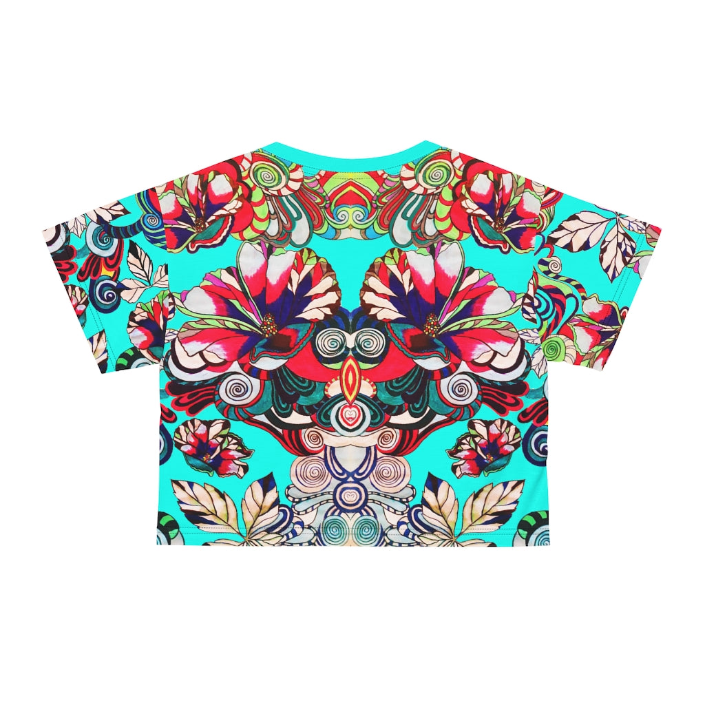 cyan graphic floral cropped tee