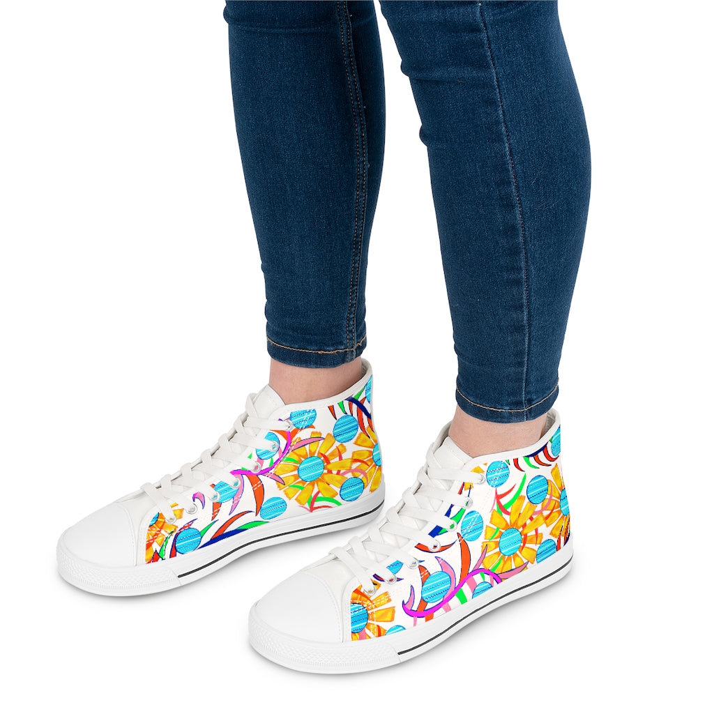 White Sunflower Women's High Top Sneakers