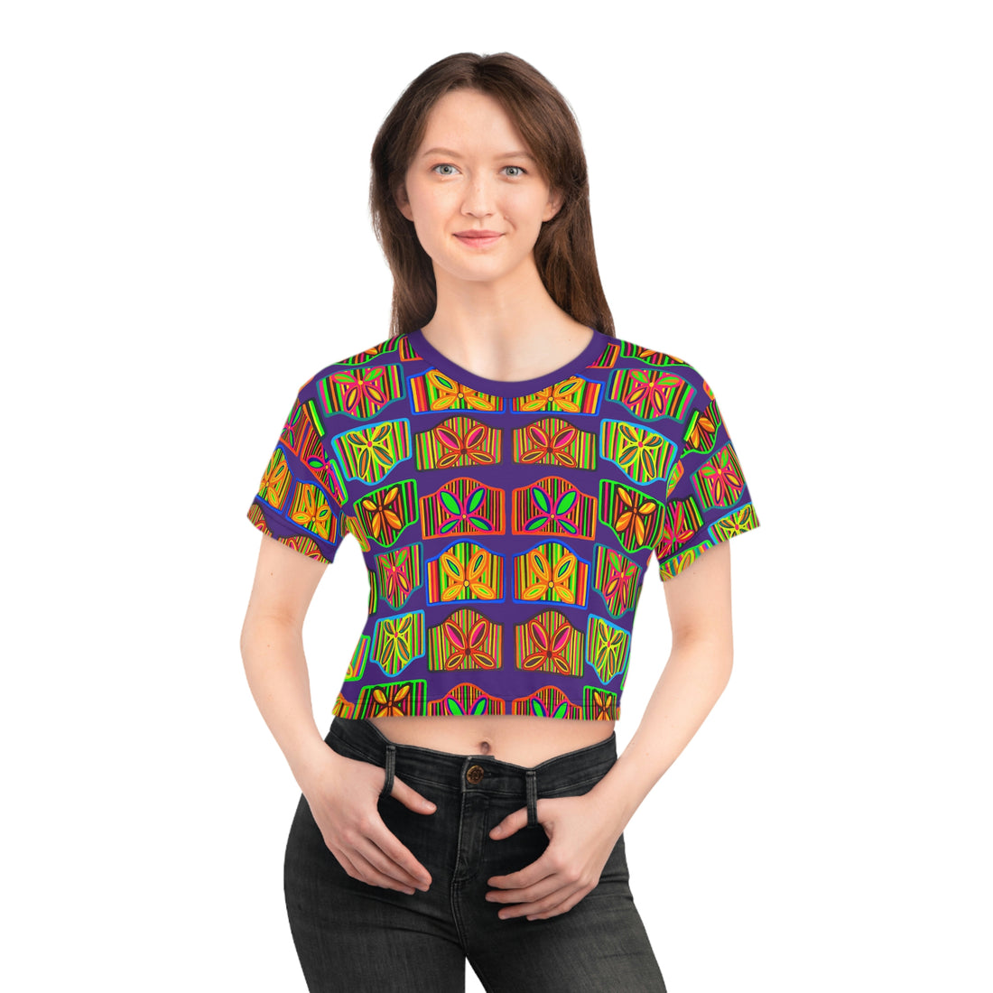 Purple Deco Print AOP Crop Tee