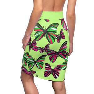Lime Butterflies Pencil Skirt