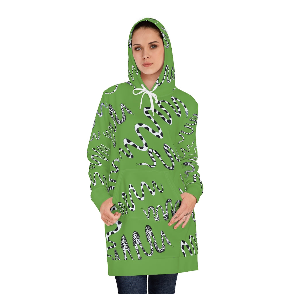 Olive Snake Print Hoodie Dress