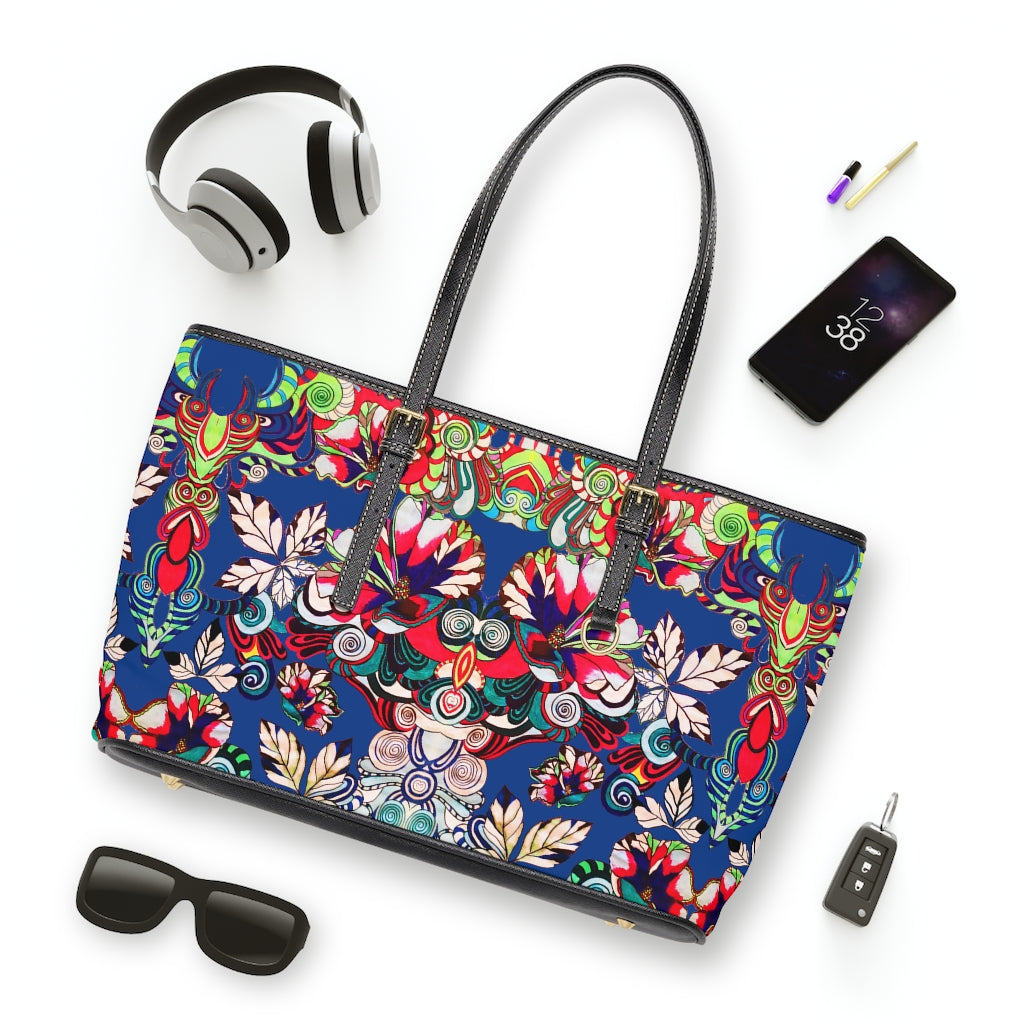 Blue Floral Pop PU Leather Shoulder Bag