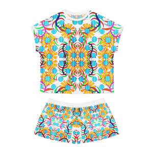 White Sunflower Short Pajama Set (AOP)