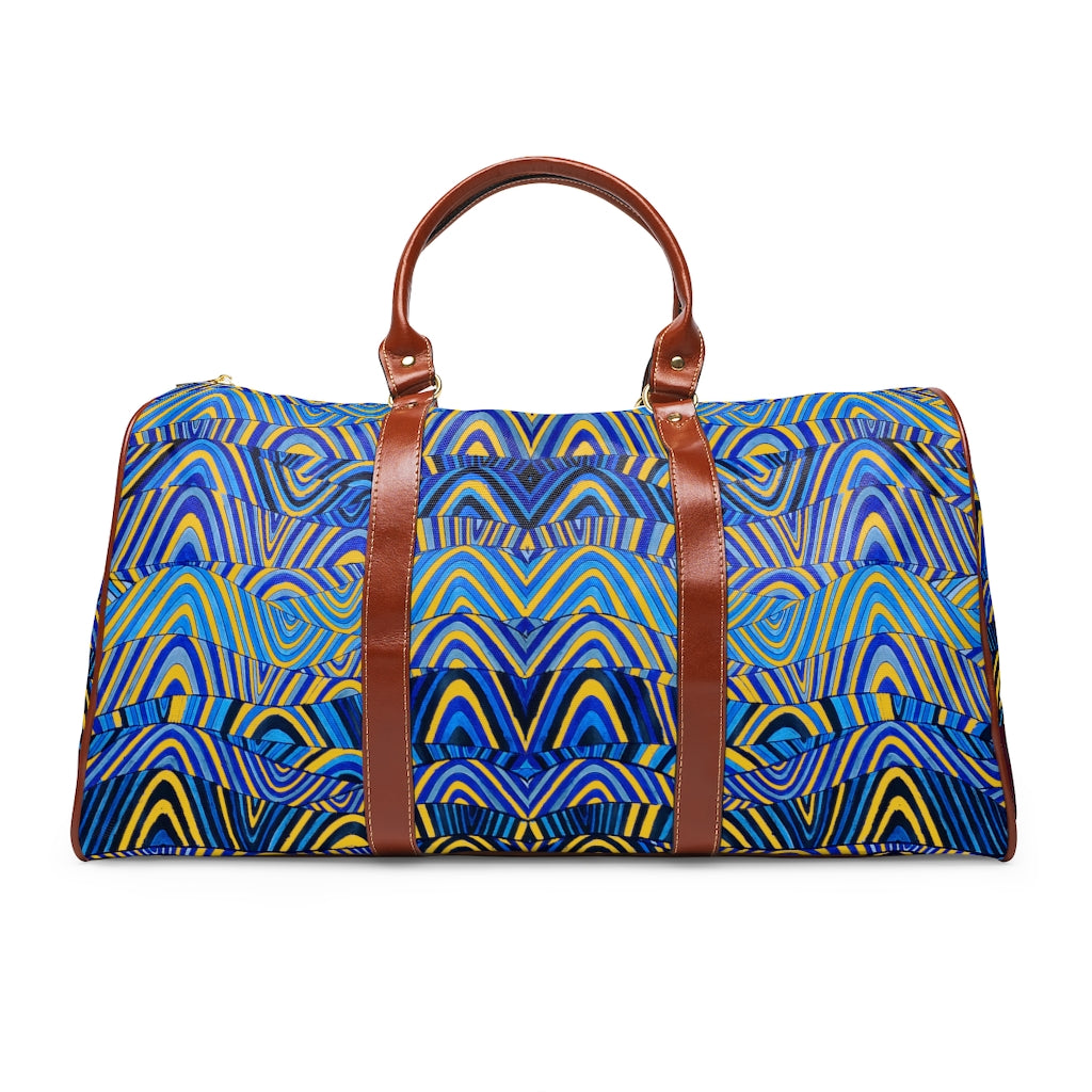 yellow psychedelic print duffel bag