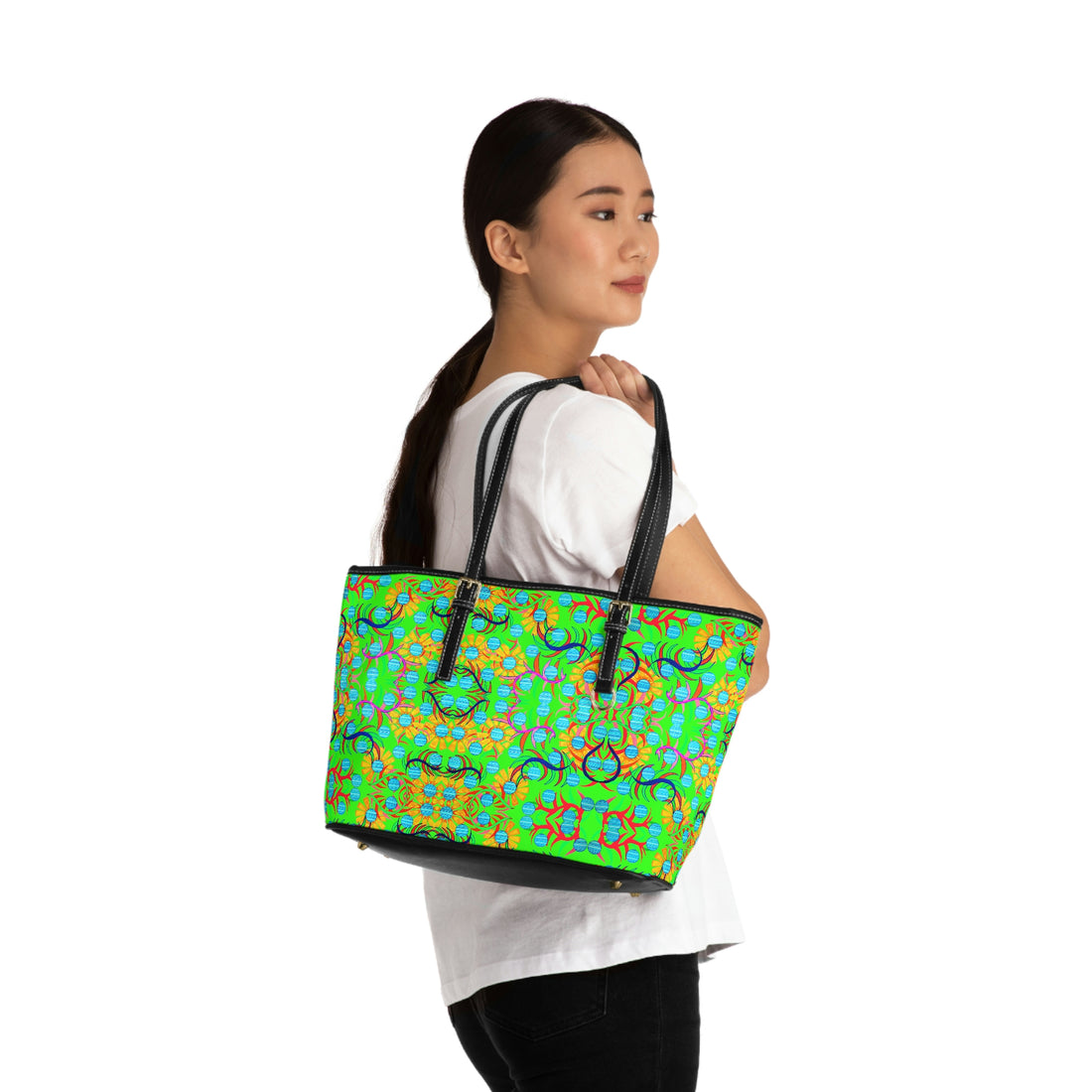 Neon Green Sunflower PU Leather Shoulder Bag