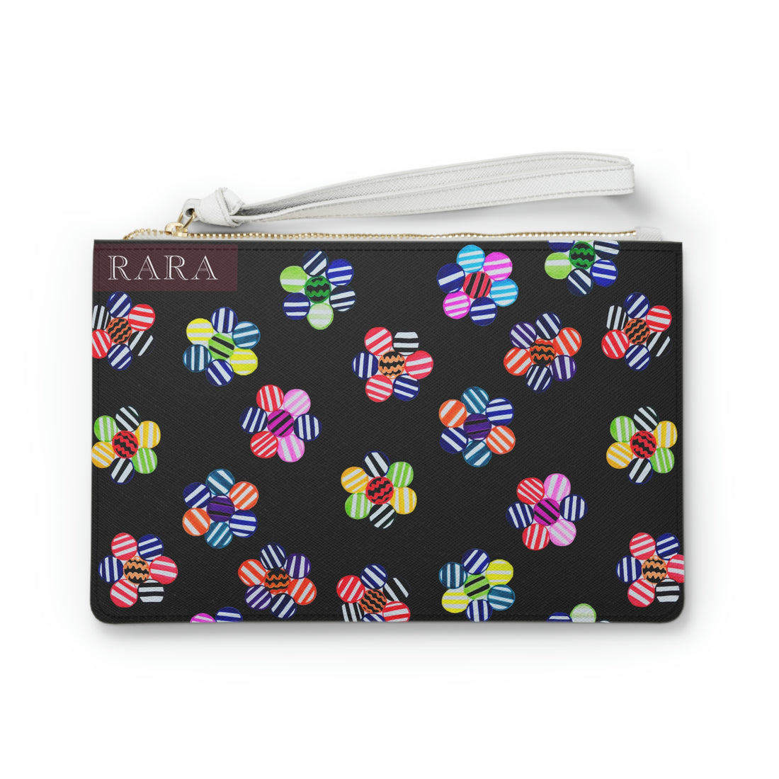 black geometric floral clutch bag