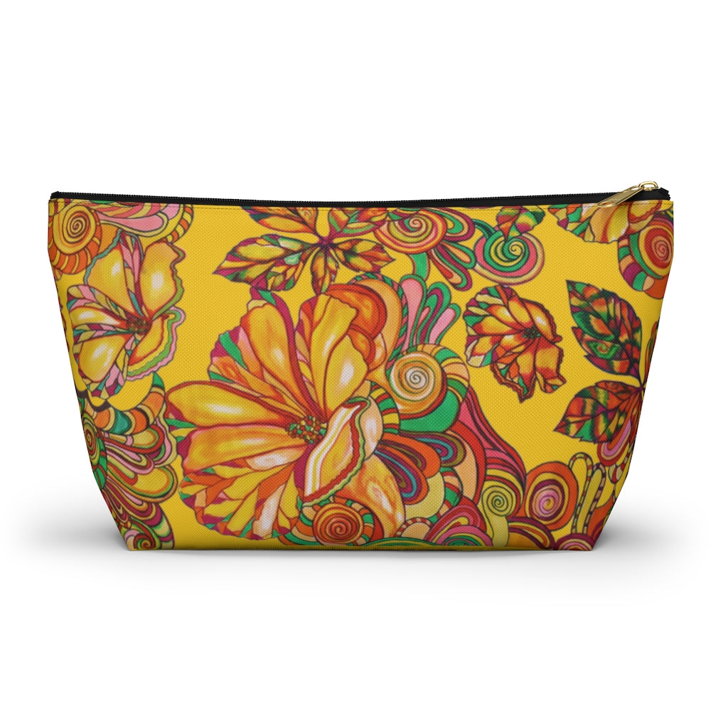 Yellow Artsy Floral Accessory Pouch