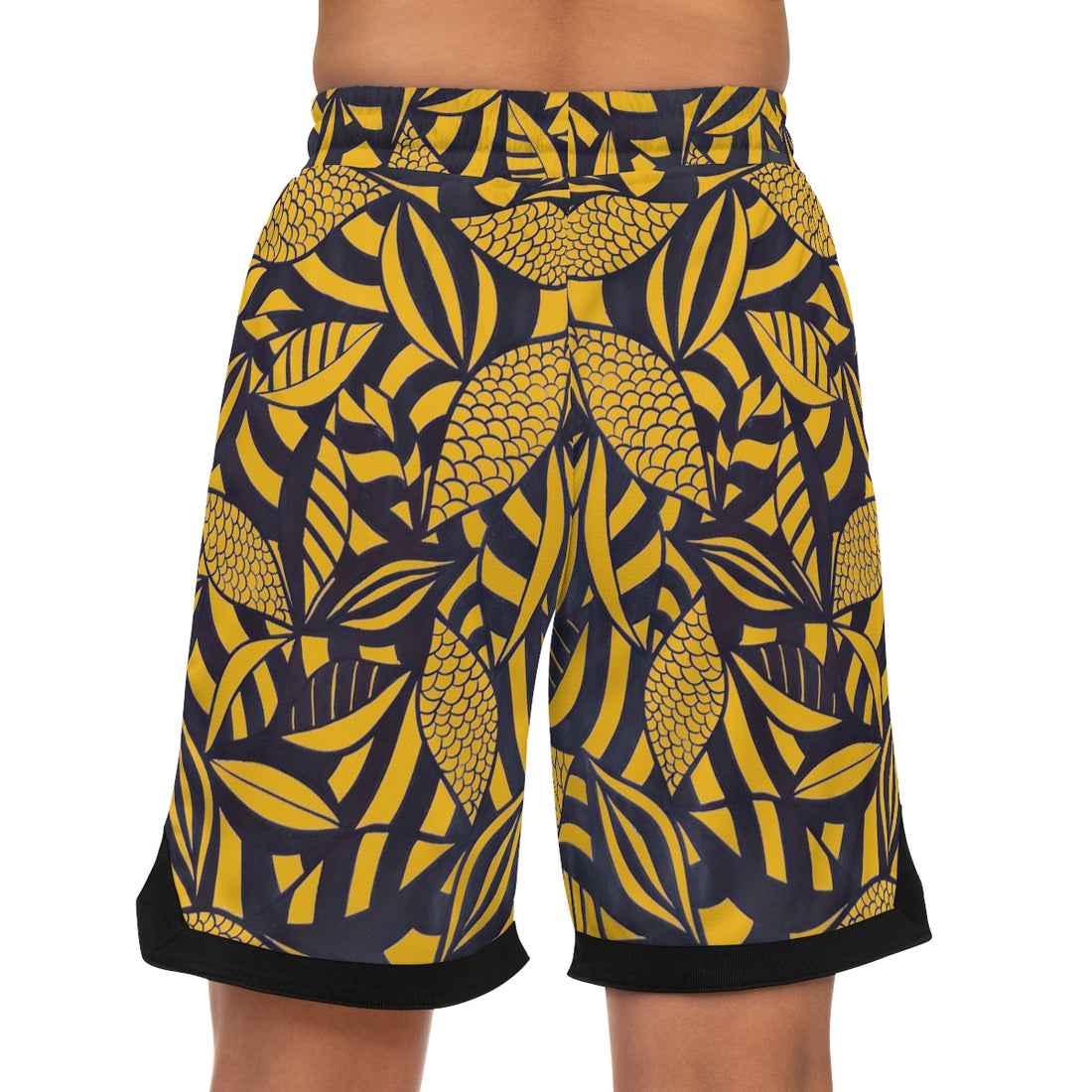 yellow tropical print basketball shorts for men