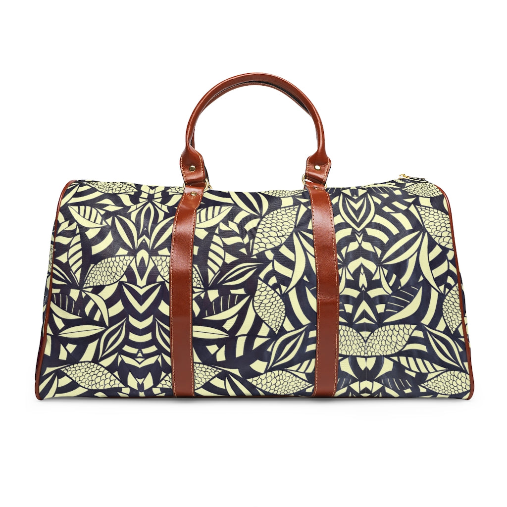 cream tropical print duffel bag