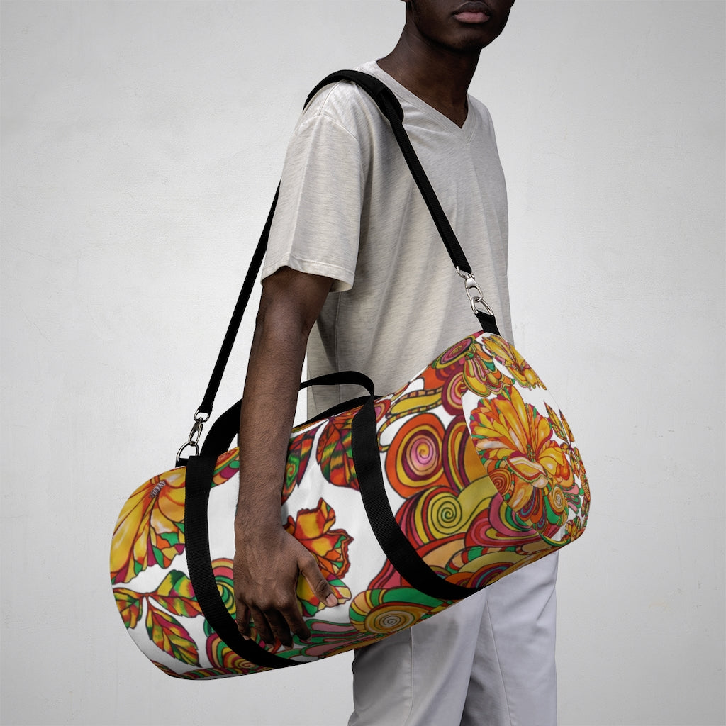 Artsy Floral White Duffel Bag