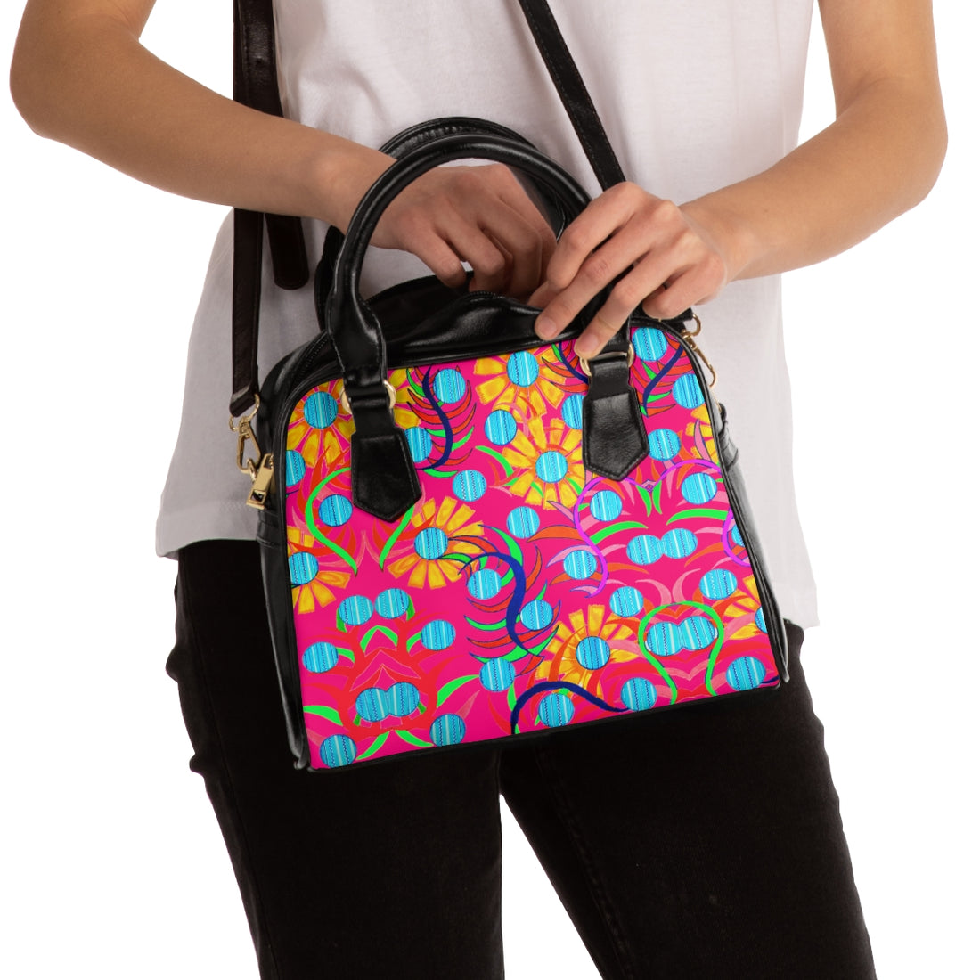 Hot Pink Sunflower AOP Handbag