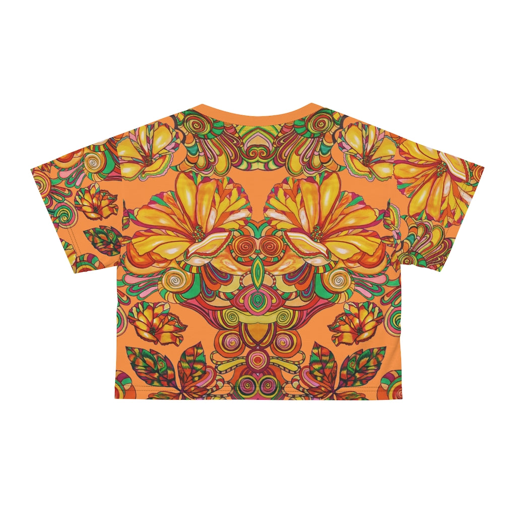 Peach Artsy Floral AOP Crop Tee