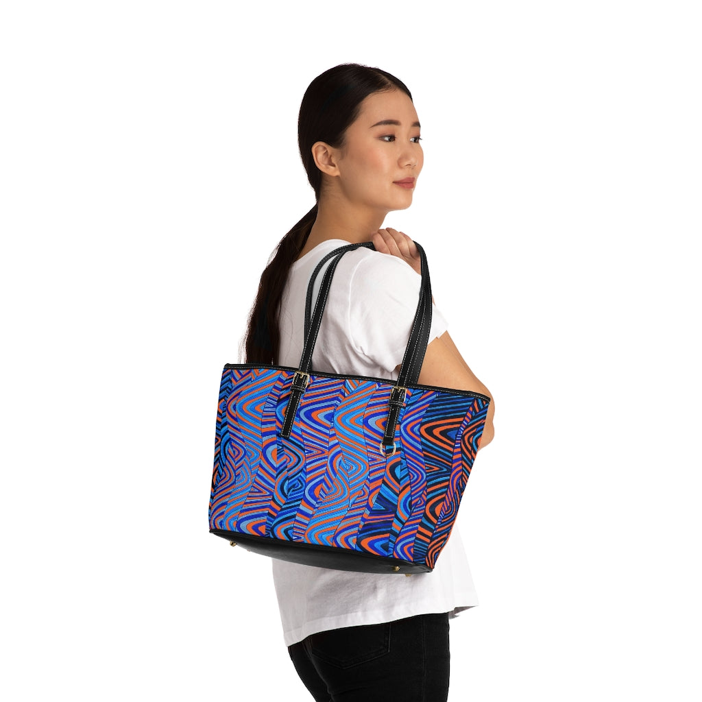 orange psychedelic print tote bag