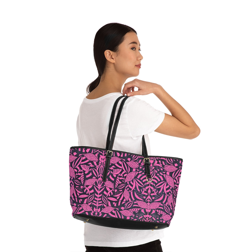 rose pink tropical print tote