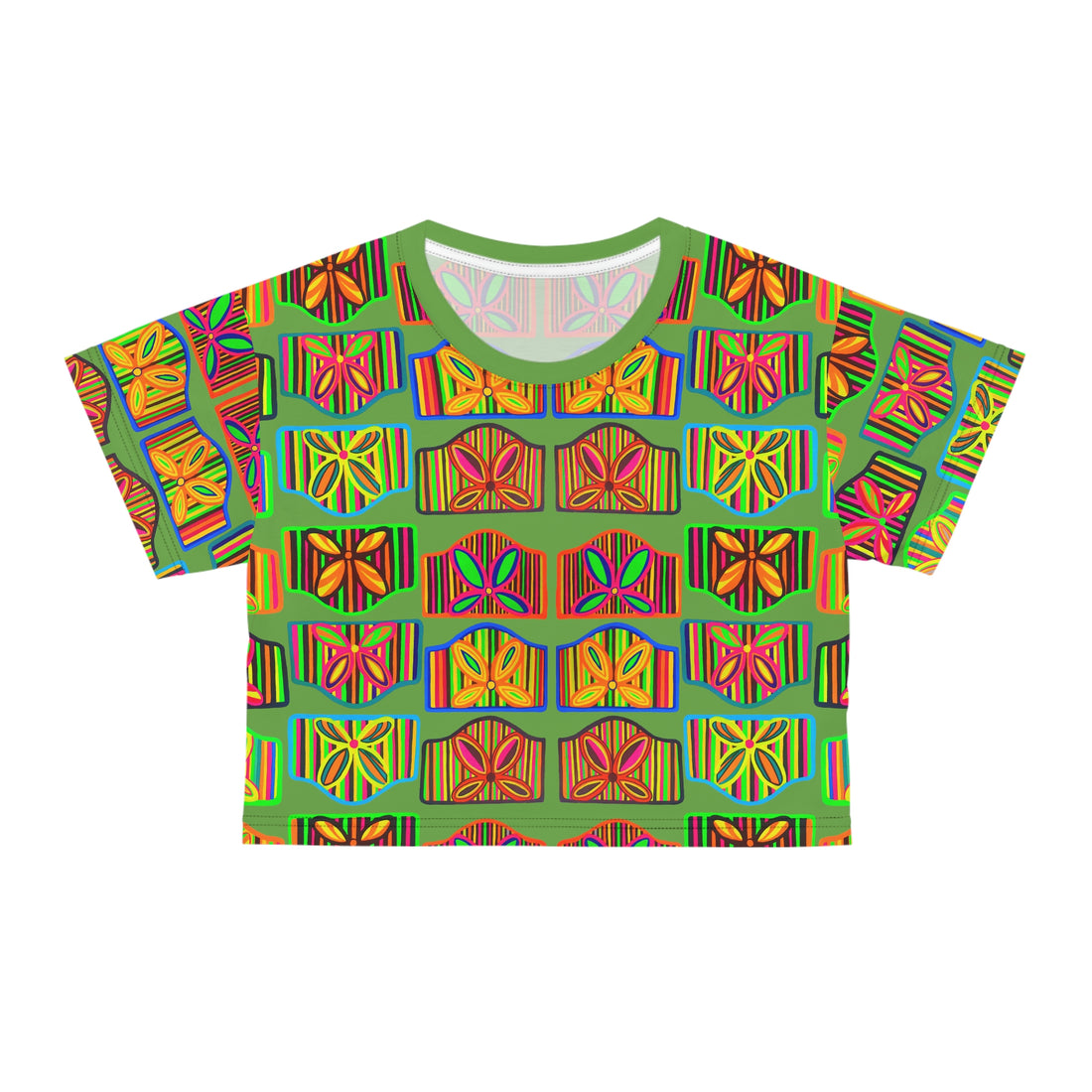 Olive Deco Print AOP Crop Tee