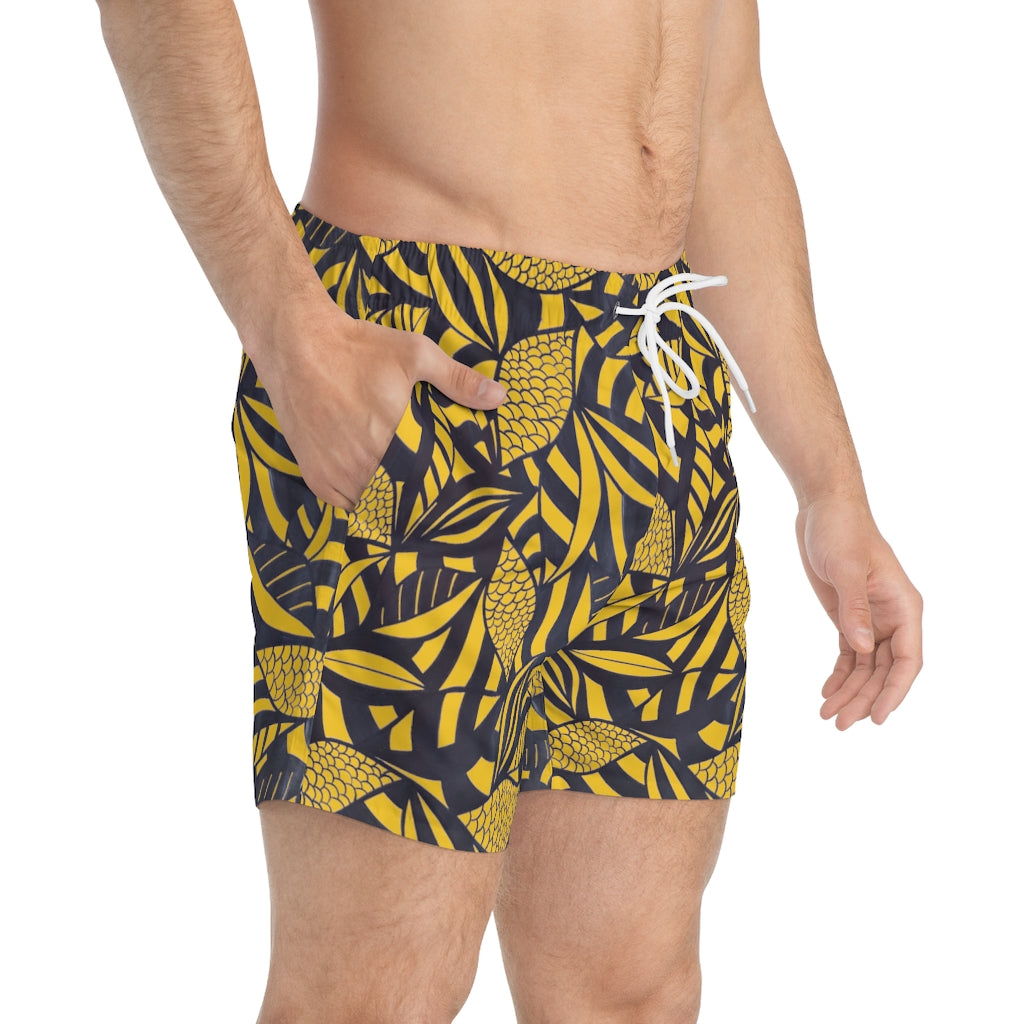 Yellow Tropical Minimalist Swimming Trunks