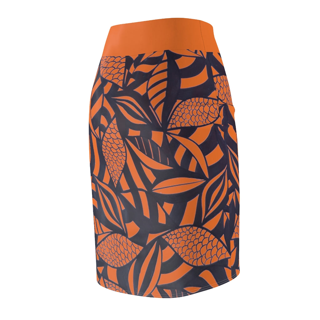 Tropical Minimalist Orange Pencil Skirt