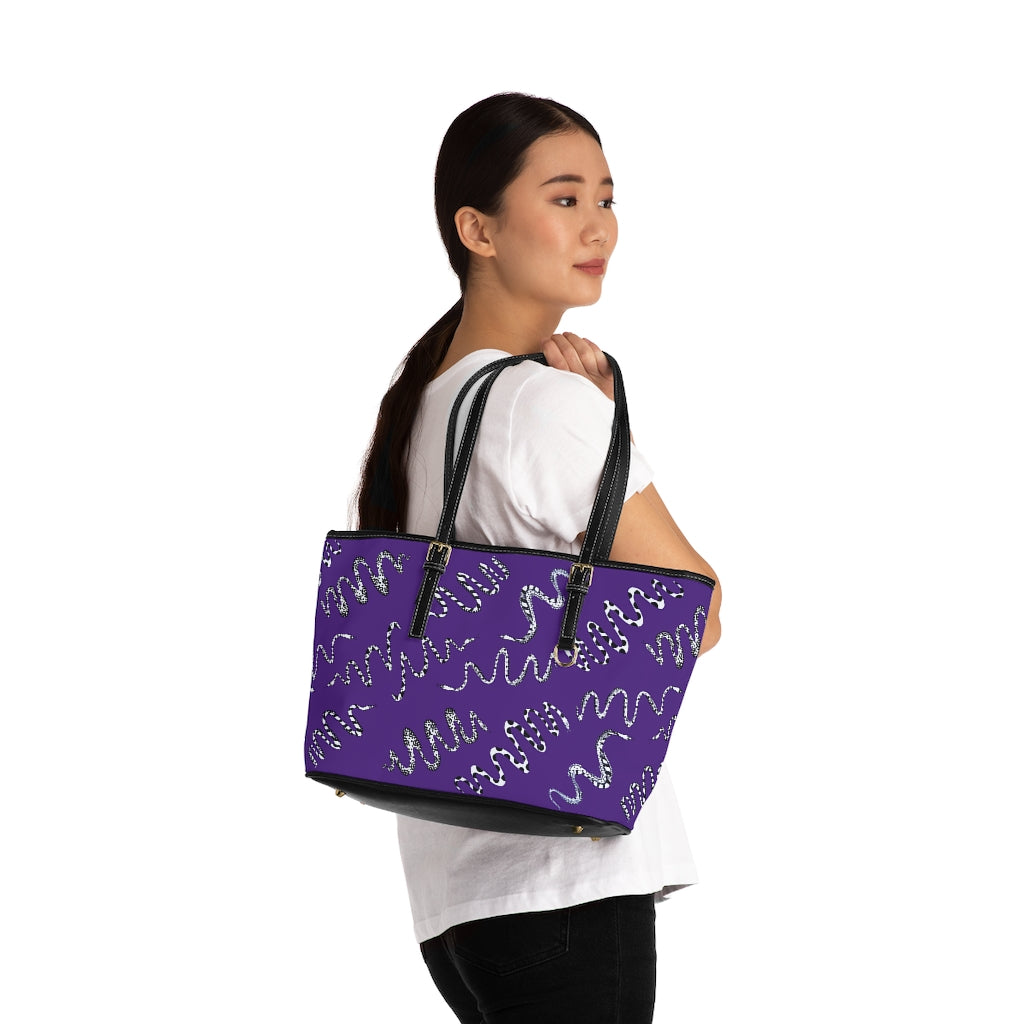 purple snake print tote bag