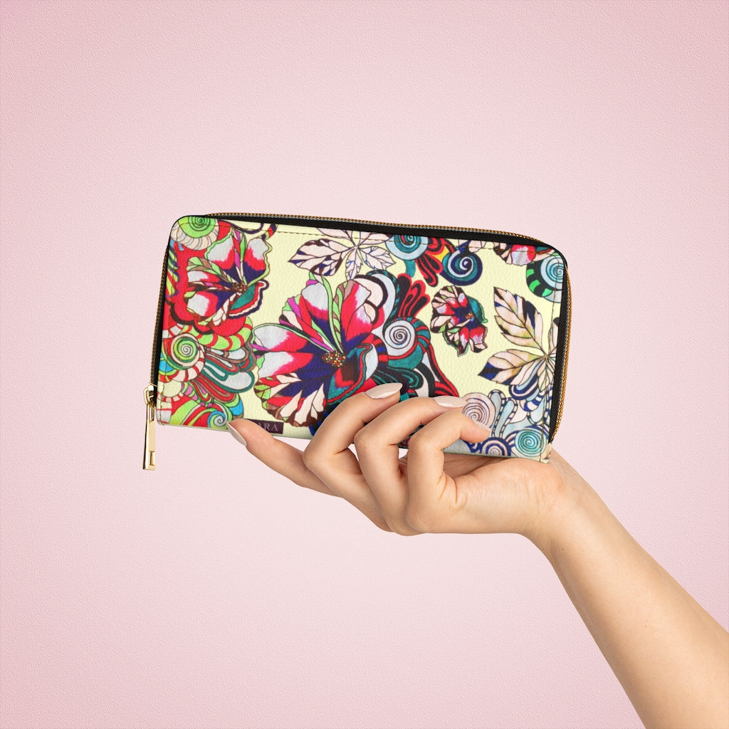 cream graphic floral pop wallet