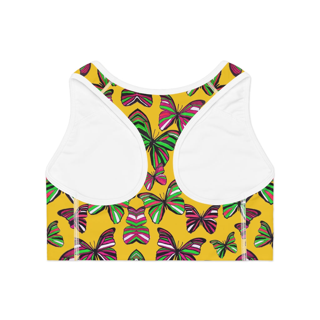 yellow butterfly print sports bra