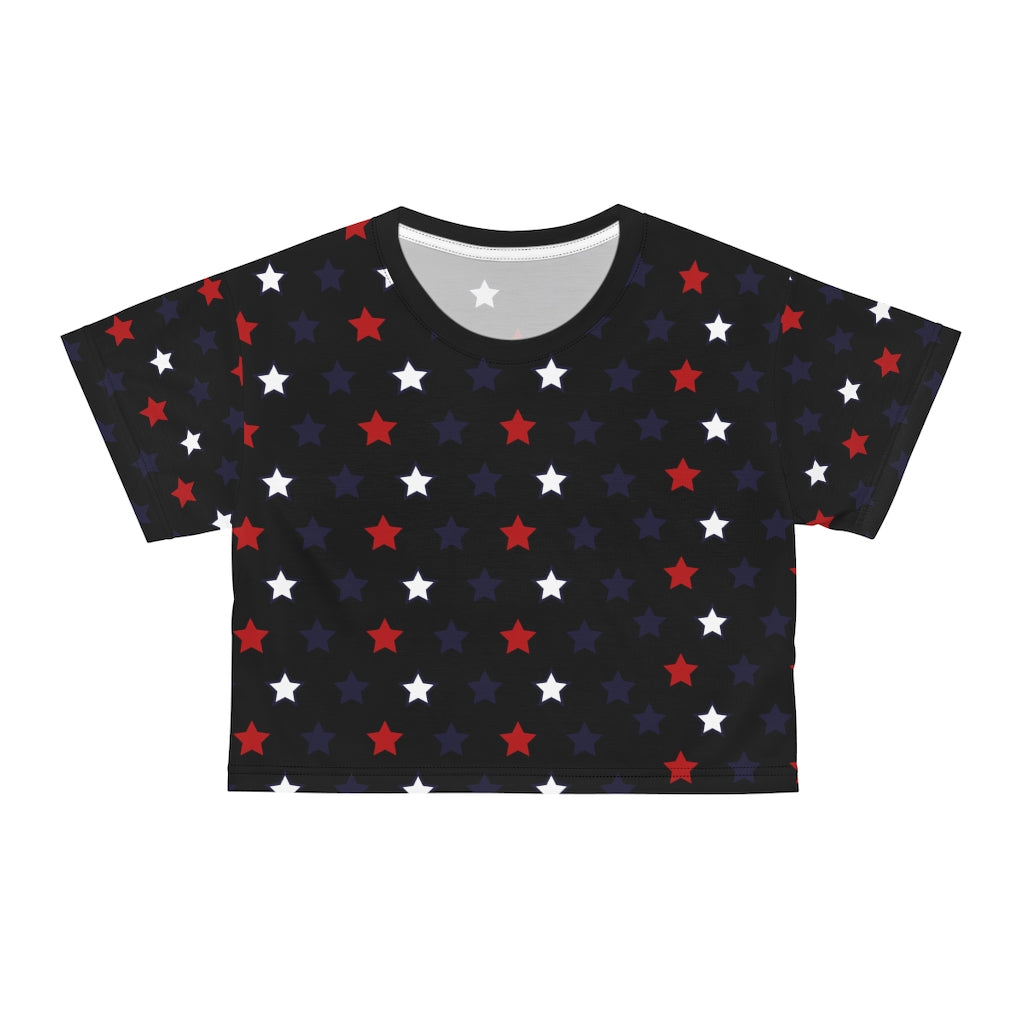 black star printed crop t-shirt for women