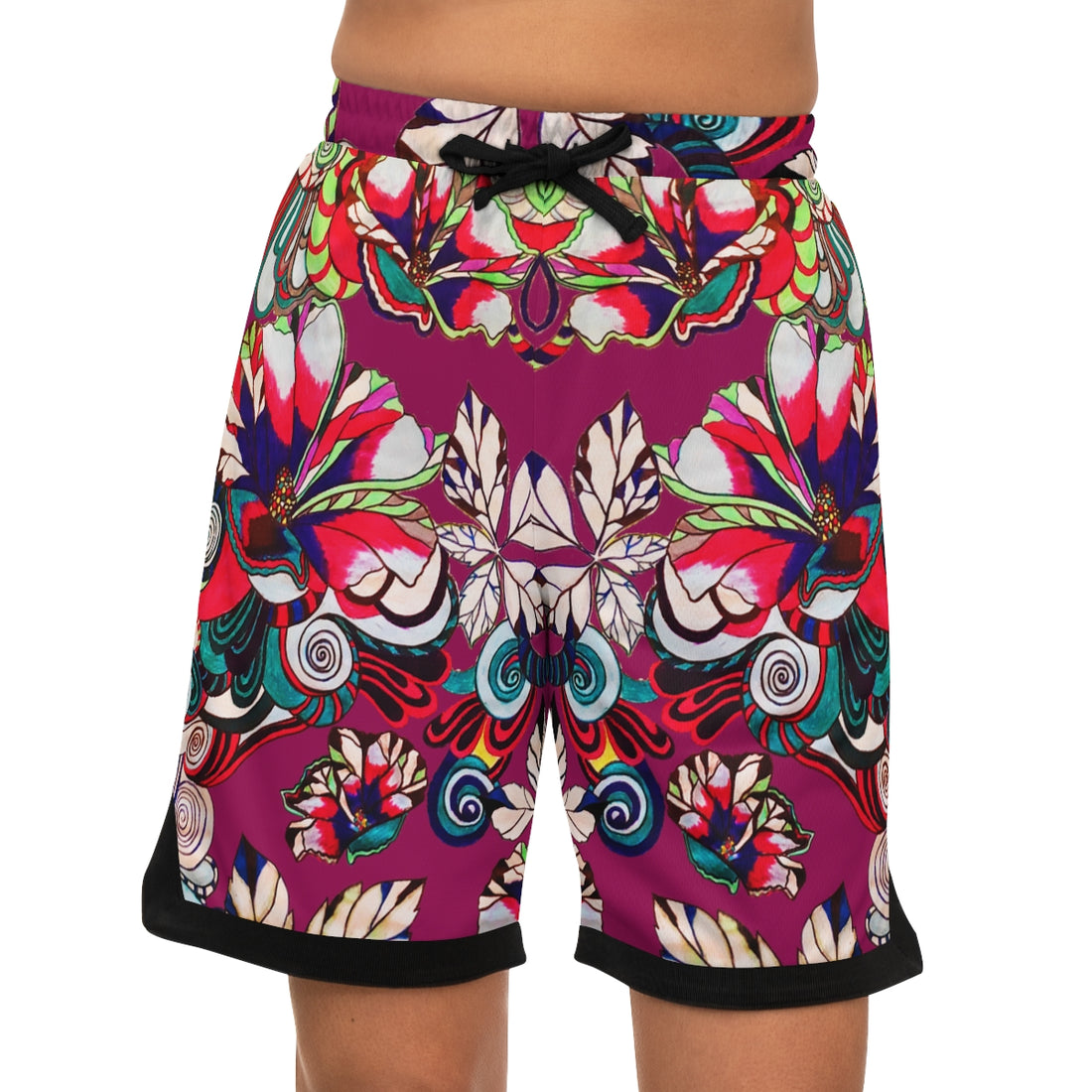 Orchid Graphic Floral Basketball Rib Shorts (AOP)