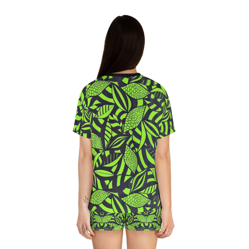 Lime Tropical Minimalist Short Pajama Set (AOP)