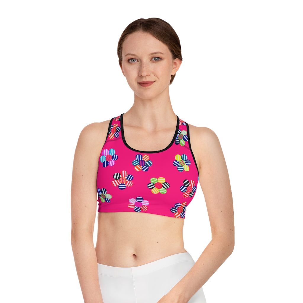 Hot Pink Candy Florals (AOP) Sports Bra