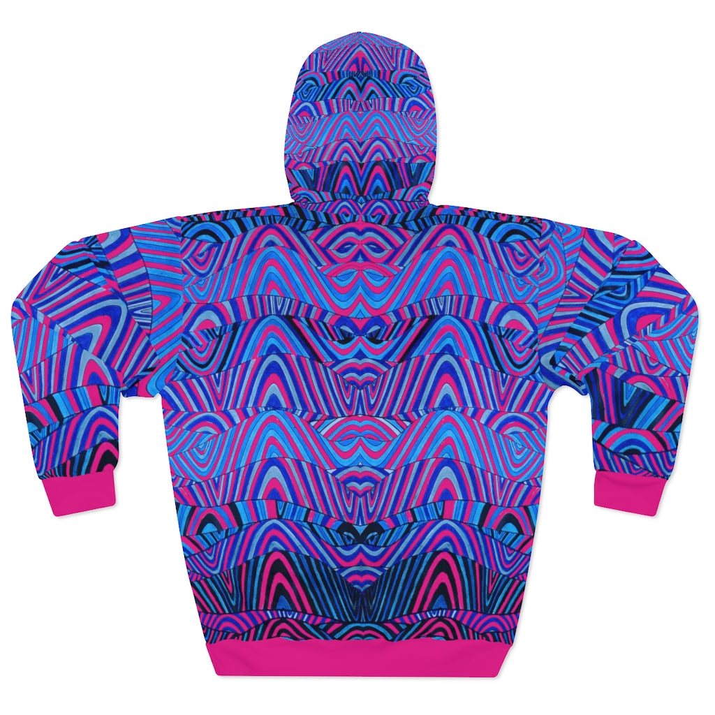 hot pink & blue psychedelic print unisex pullover hoodie