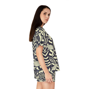 Cream Tropical Minimalist Short Pajama Set (AOP)