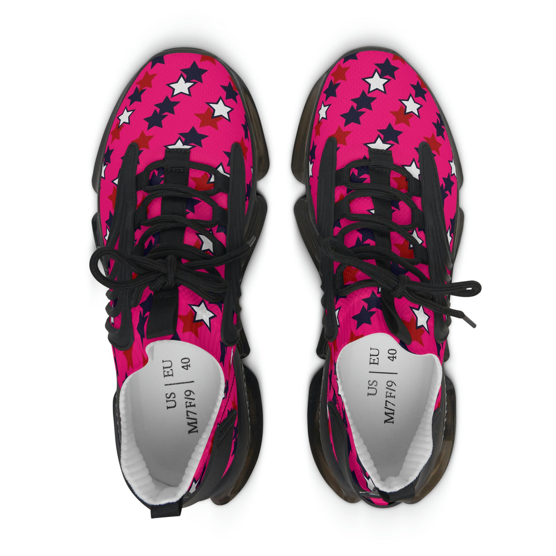 hot pink women's star print mesh knit sneakers