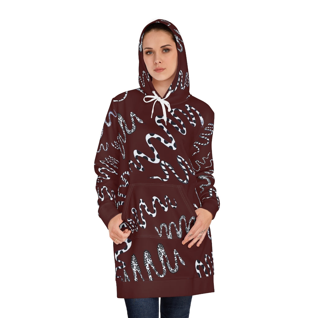 Marsala Snake Print Hoodie Dress