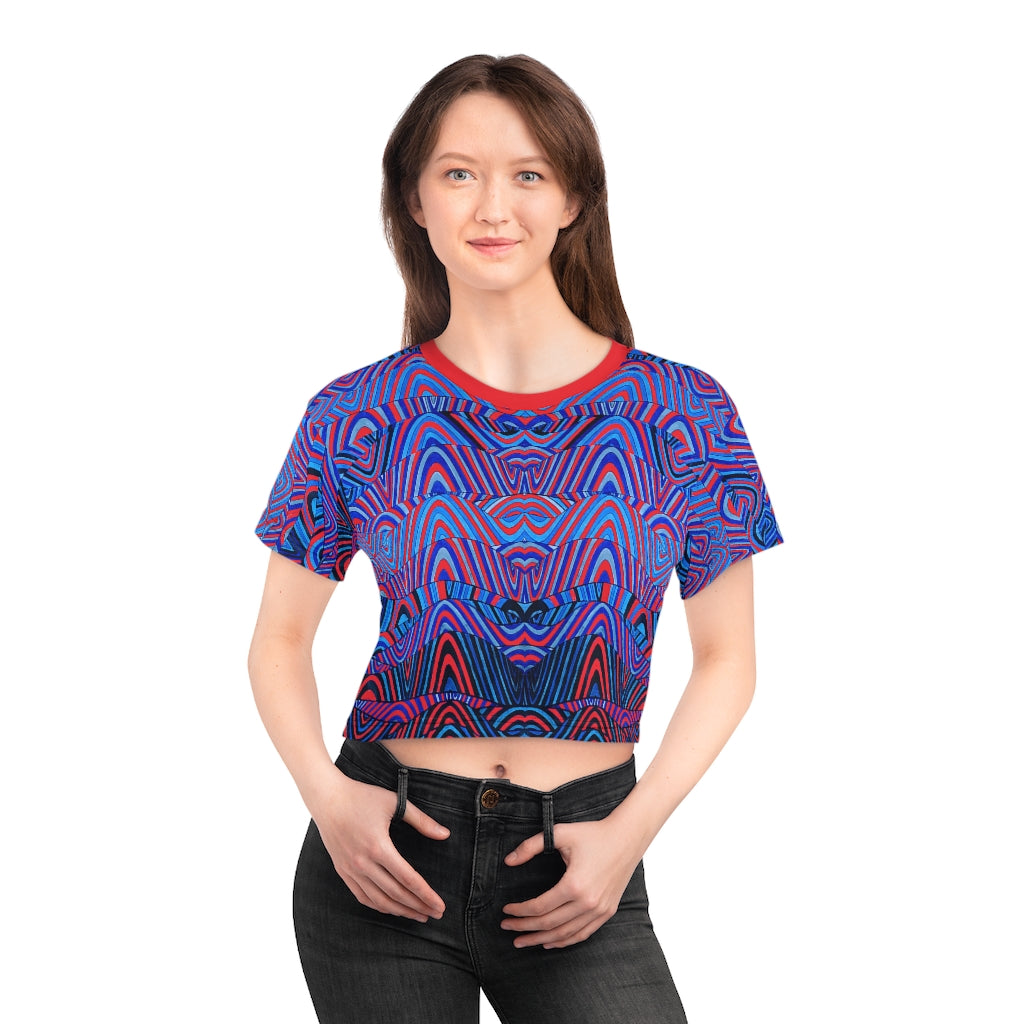 red psychedelic print crop t-shirt