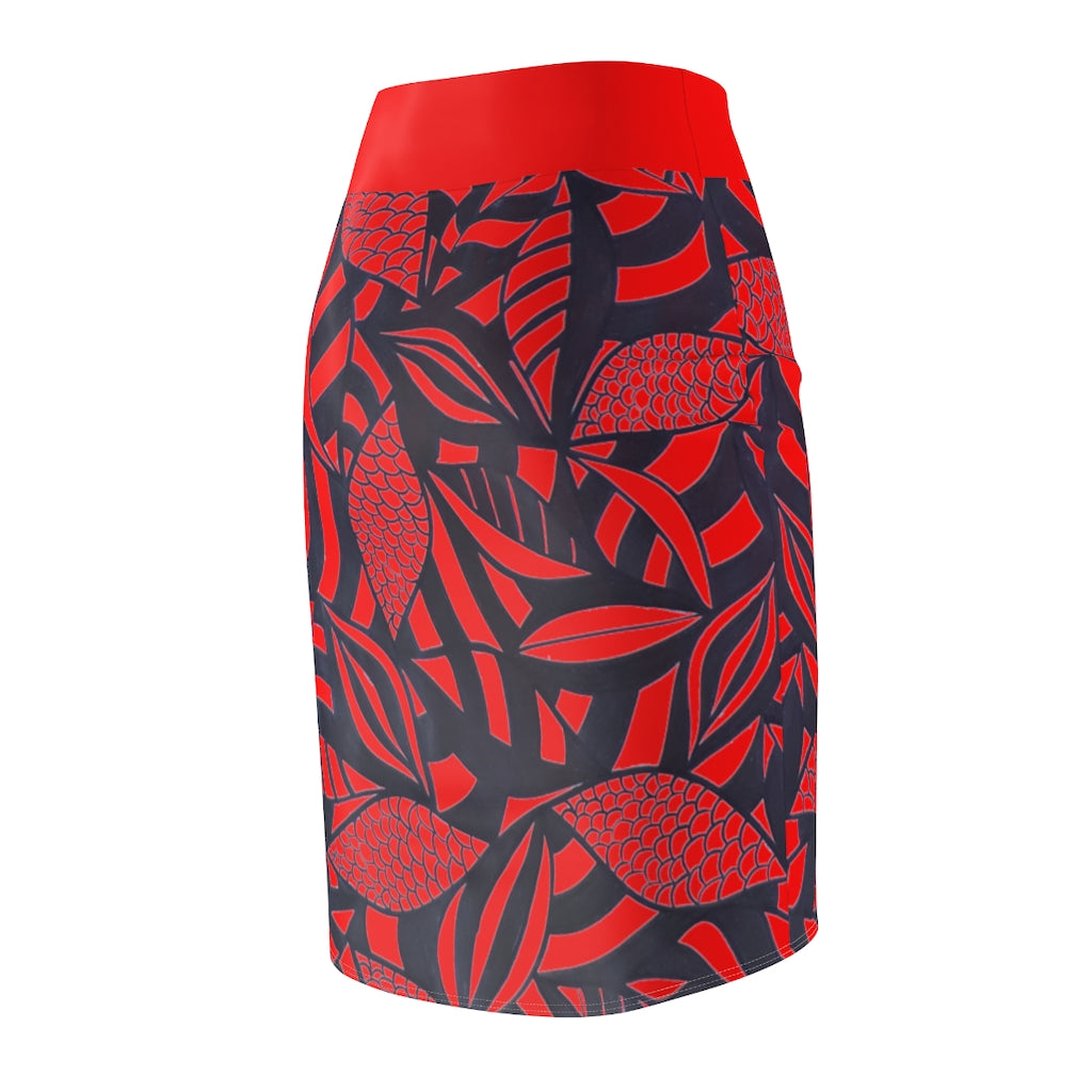 Tropical Minimalist Siren Red Pencil Skirt