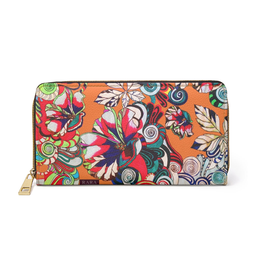 peach graphic floral pop wallet