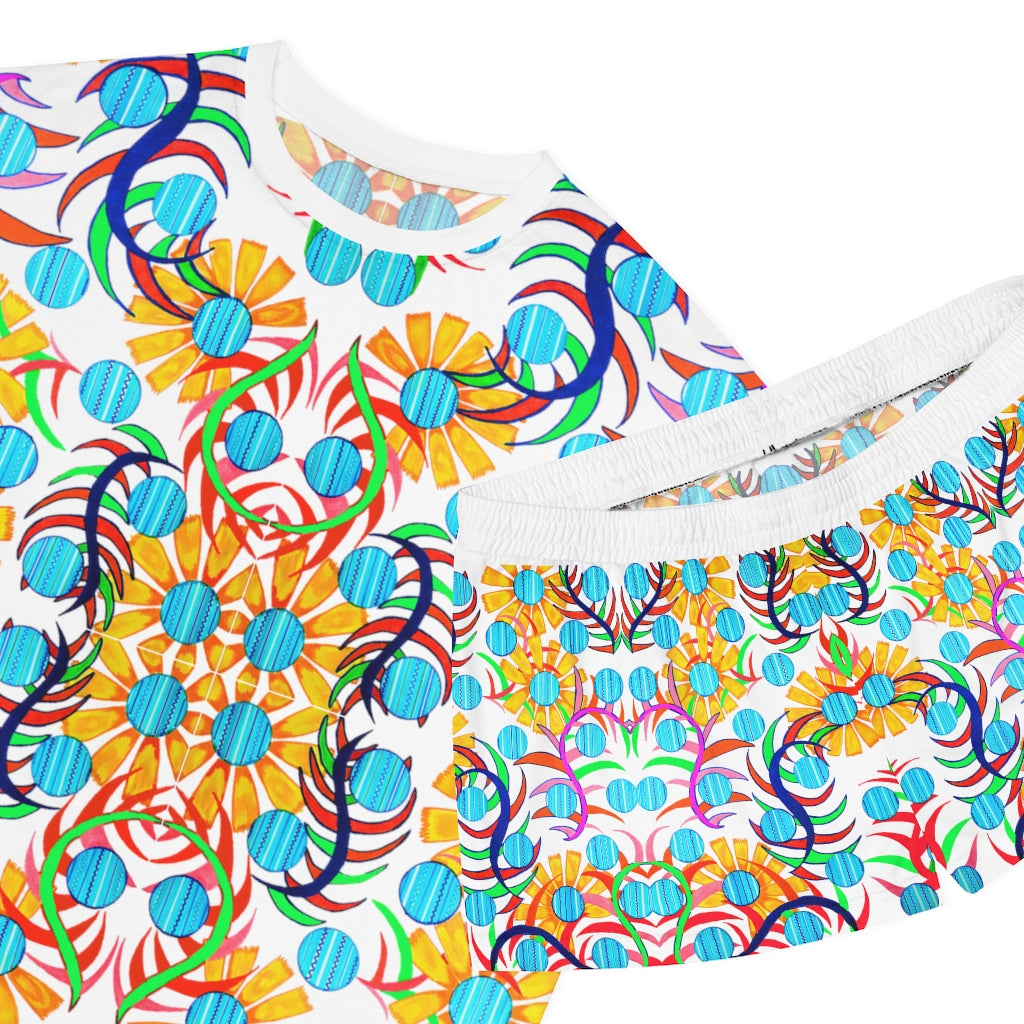 White Sunflower Short Pajama Set (AOP)