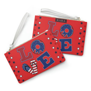 red love typography print clutch bag