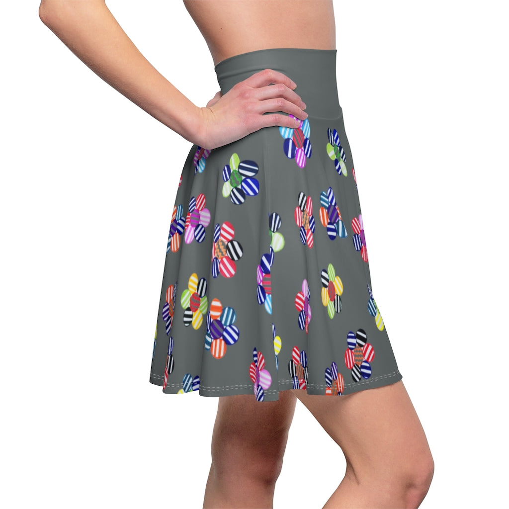 Ash Grey Candy Florals Skater Skirt