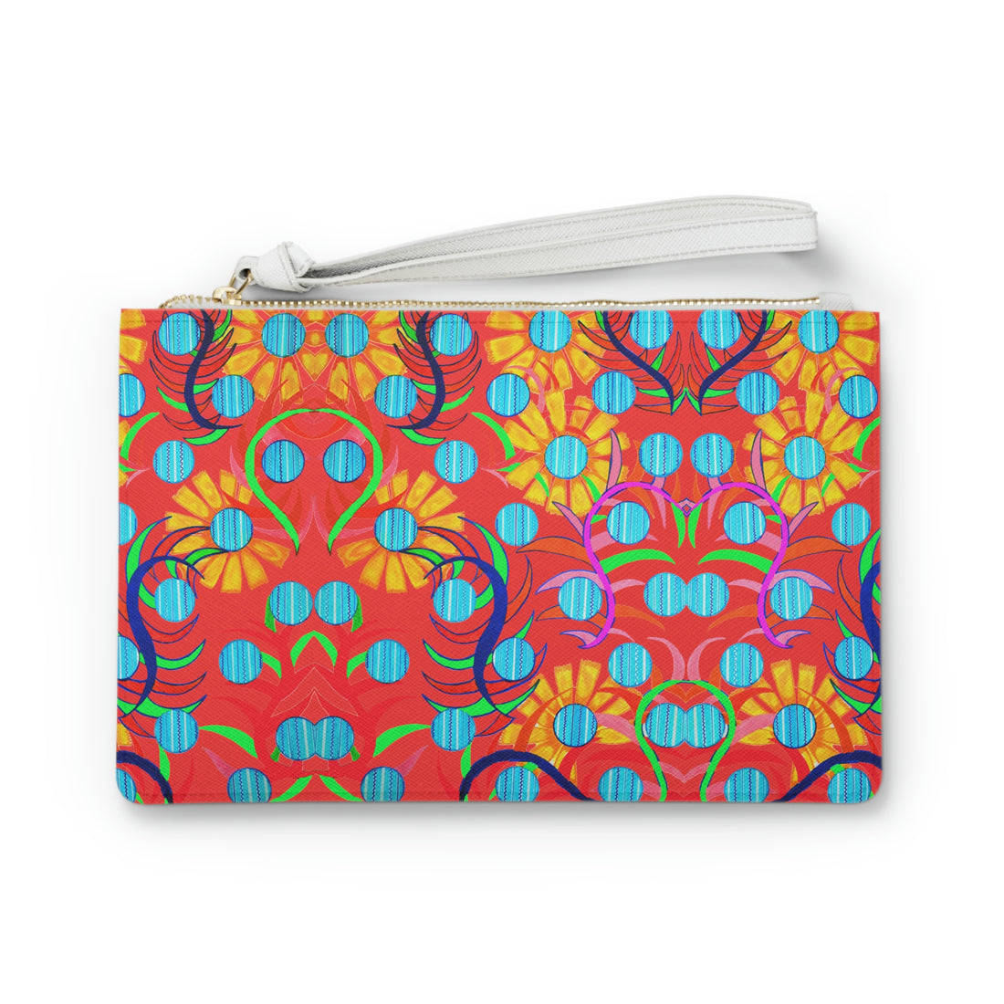 vermillion sunflower print clutch bag