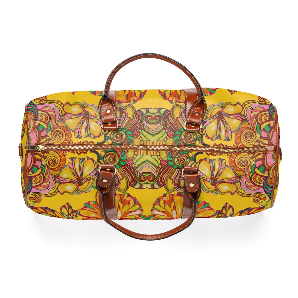 Yellow Artsy Floral Waterproof AOP Travel Bag