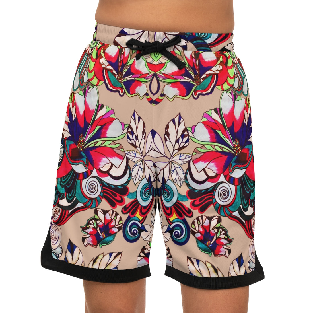 Nude Graphic Floral Basketball Rib Shorts (AOP)