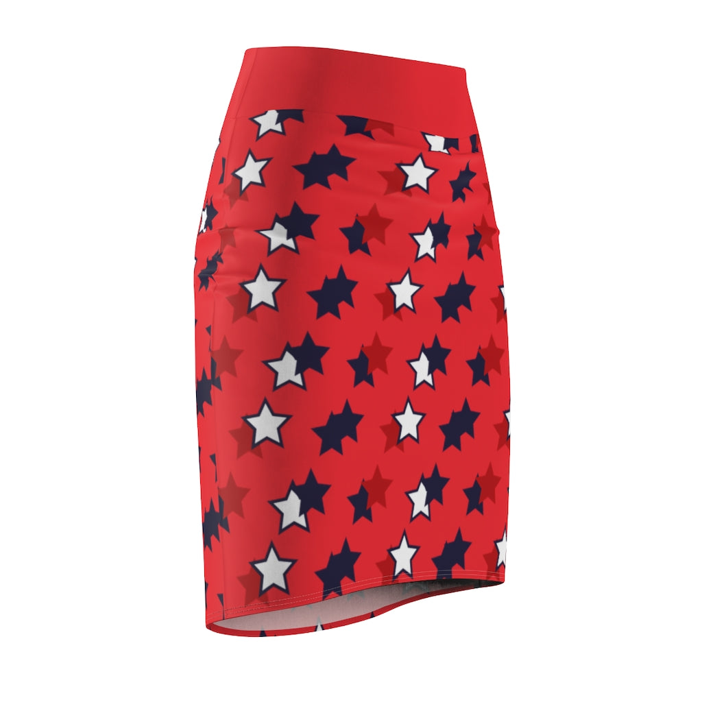 AOP Starry Red Pencil Skirt