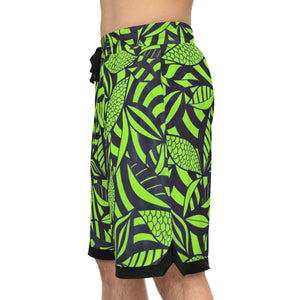 lime green tropical print basketball shorts