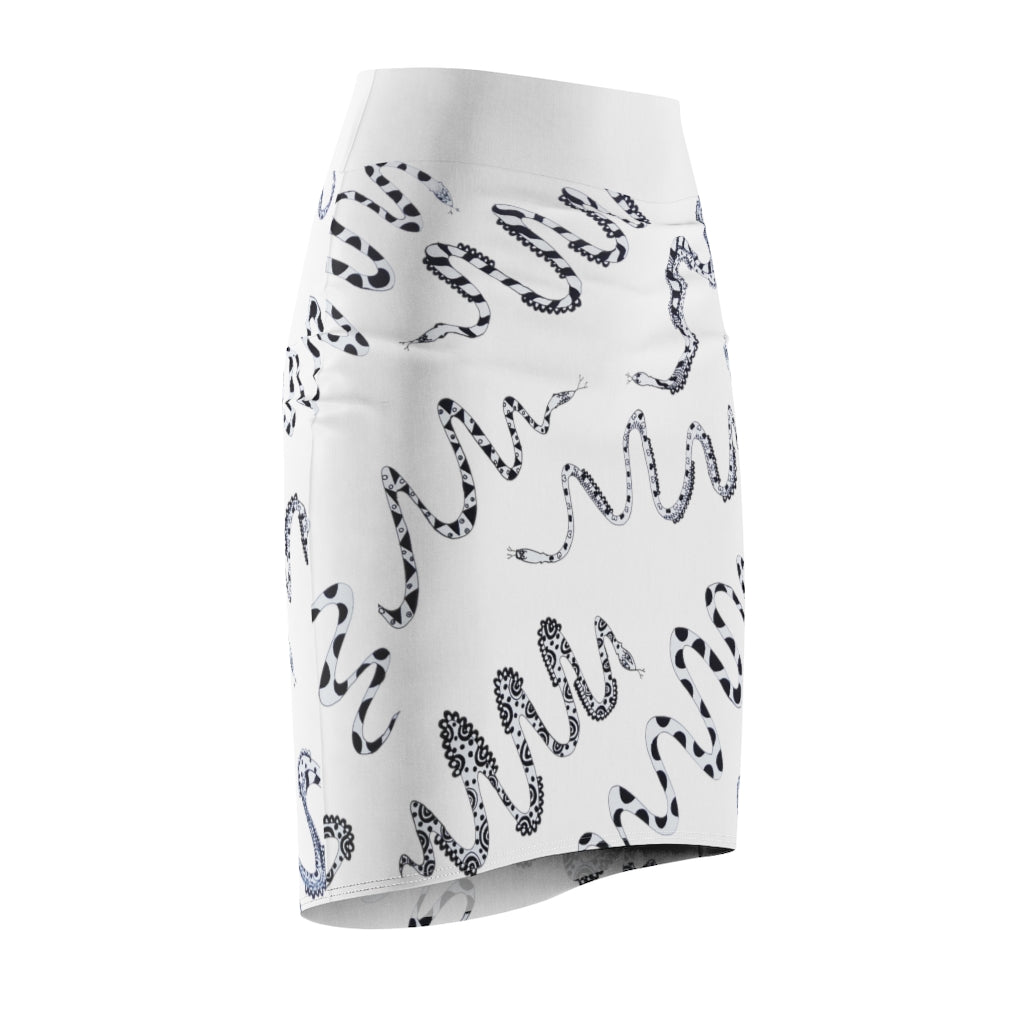 black & white snake print pencil skirt