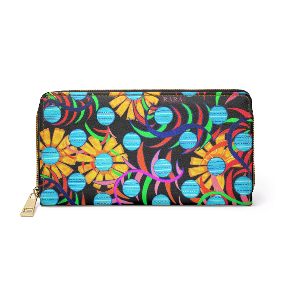 Black Sunflower Zipper Wallet