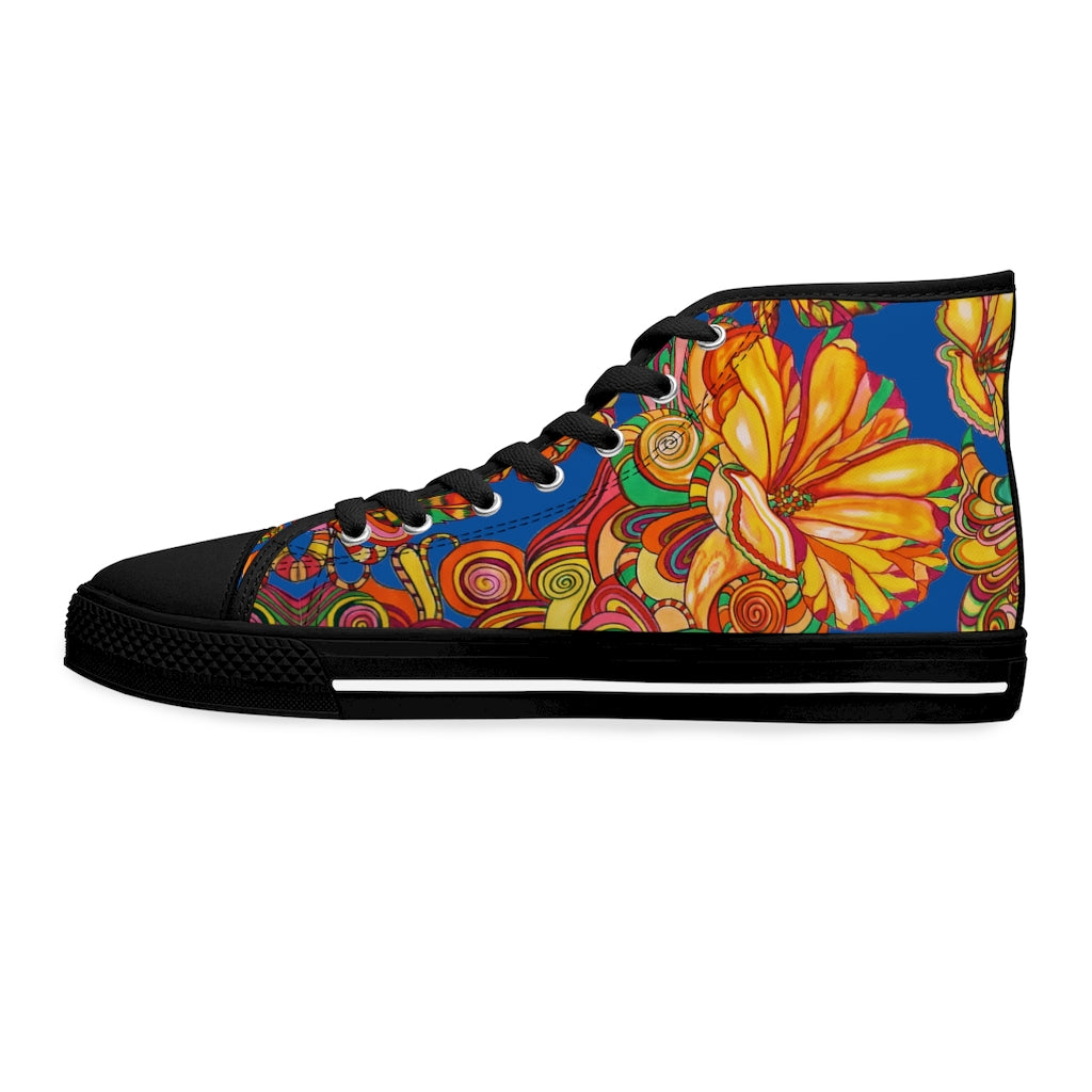 Royal Blue Artsy Floral Women's High Top Sneakers