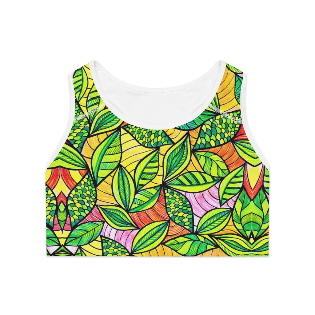 multicolour tropical printed sports bra